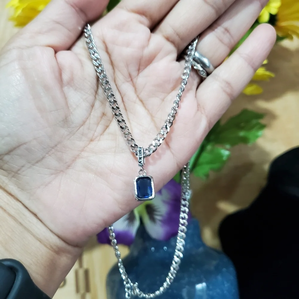 Hip Hop Chain Necklace with Blue Pendant